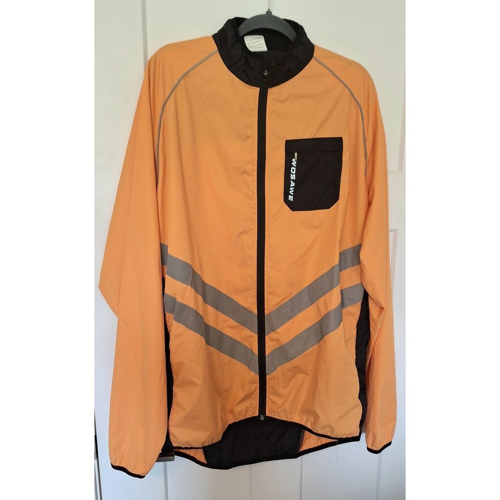 Wosawe Men's 3XL High Visibility Cycling Wind Jacket Long Sleeve Orange
